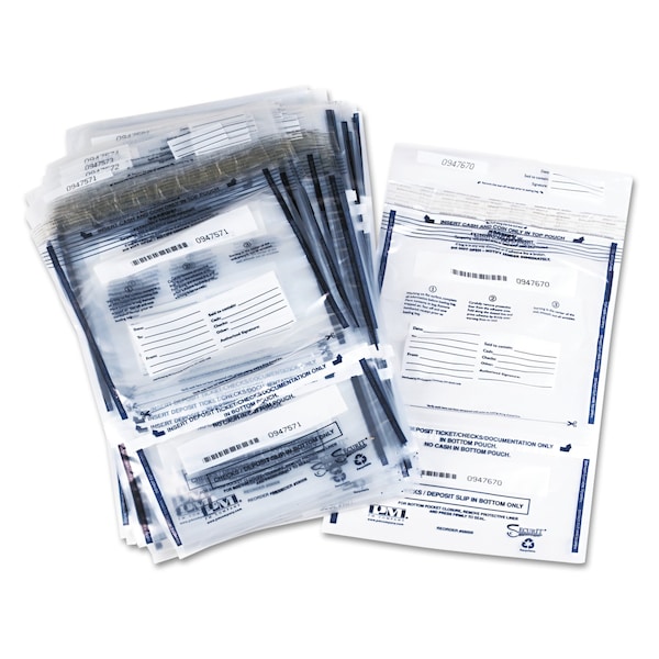 Clear Dual Deposit Bags, Tamper Evident, Plastic, 11 x 15, PK100